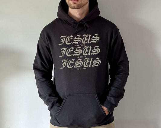 Jesus Way Truth Life Mens Hoodie