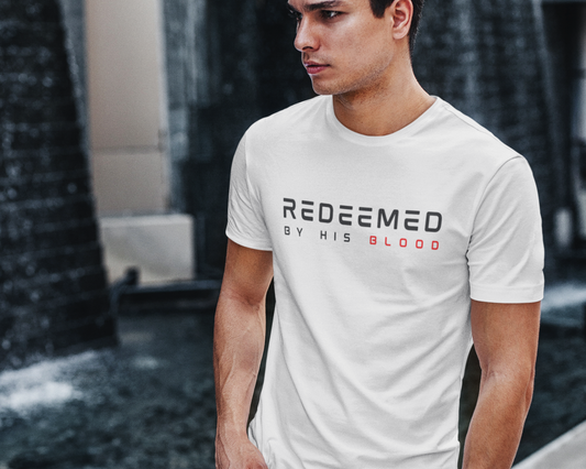 Redeemed By His Blood Mens Christian T-Shirt